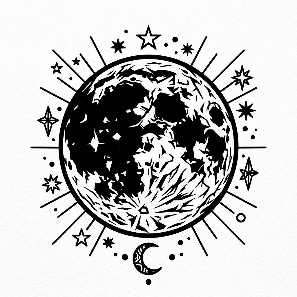 idée tatouage lune pleine lune blackwork