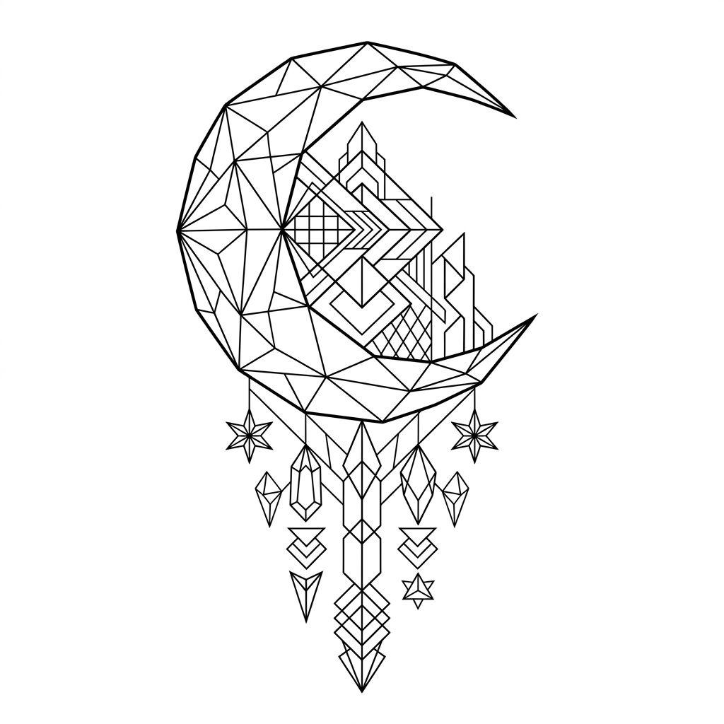 idée tatouage lune lune geometrique facette