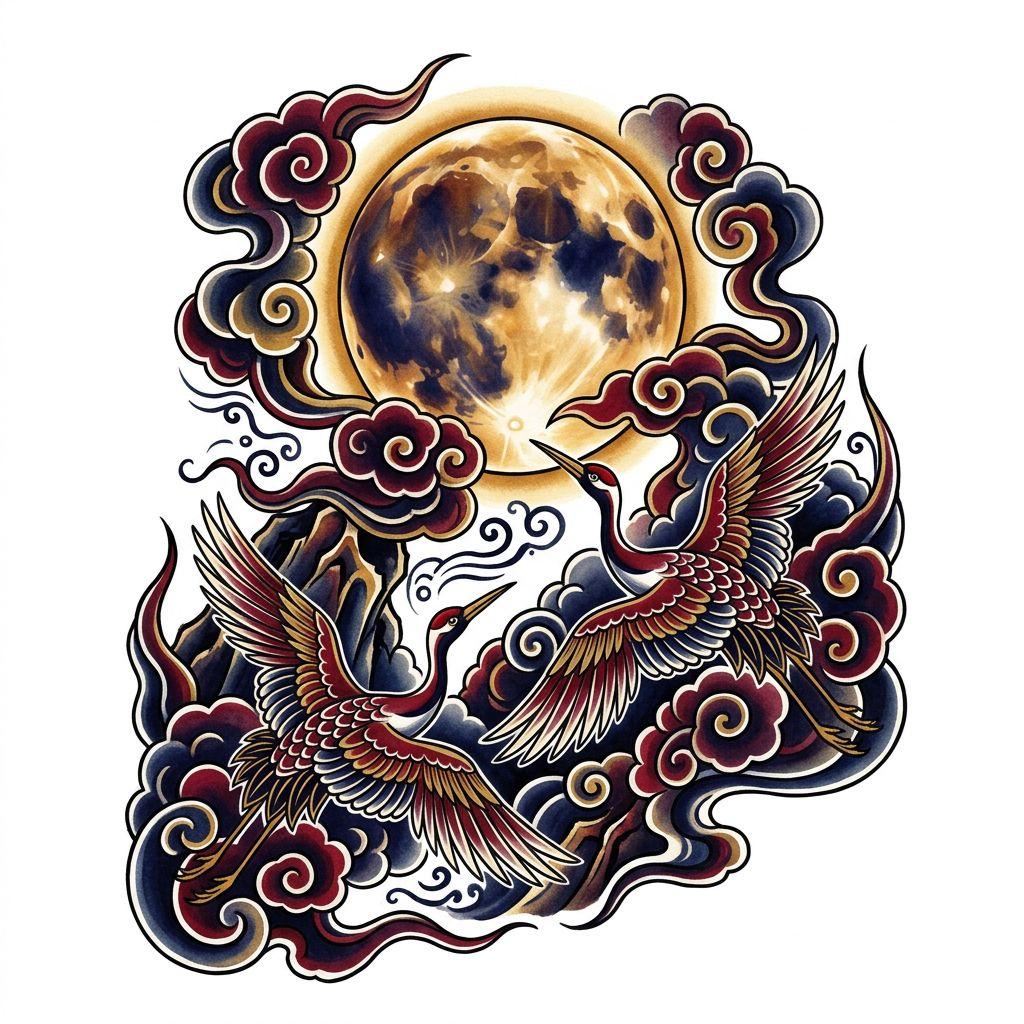 idée tatouage lune lune japonaise pleine