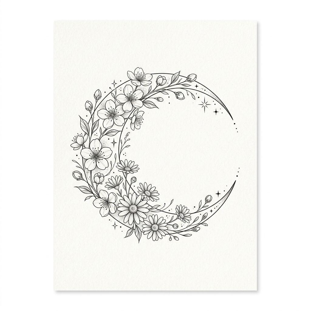 idée tatouage lune lune fleurie florale