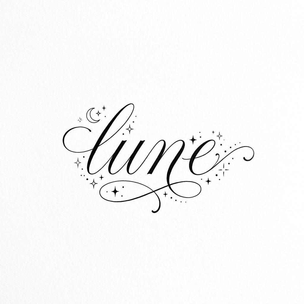 idée tatouage lune lettrage 'lune' cursive