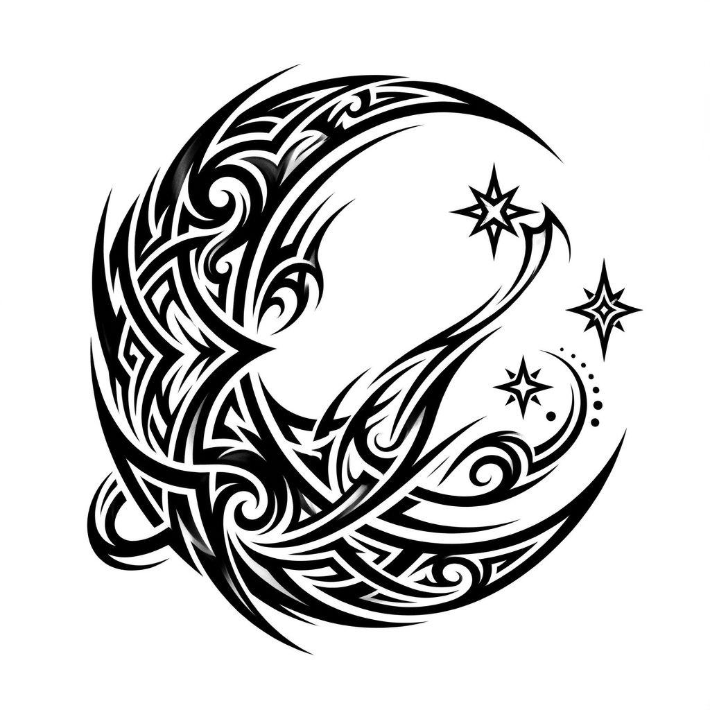 idée tatouage lune lune tribale moderne