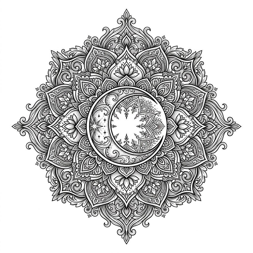 idée tatouage lune mandala lunaire ornemental