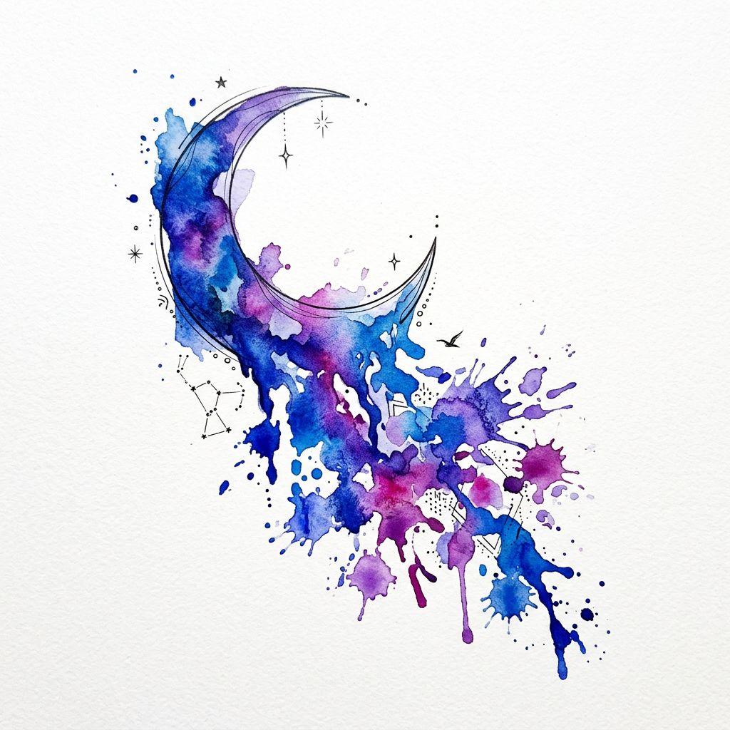 idée tatouage lune lune aquarelle splash