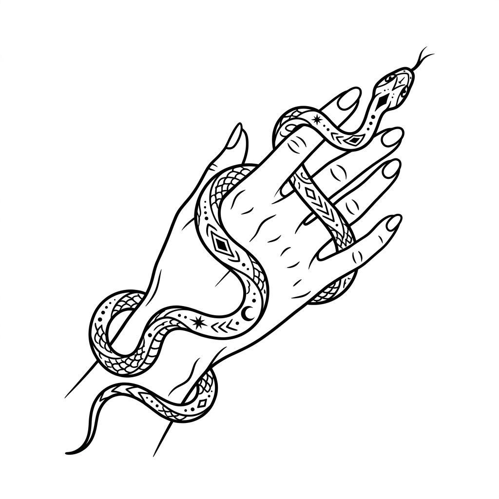 idée tatouage main femme serpent graphique