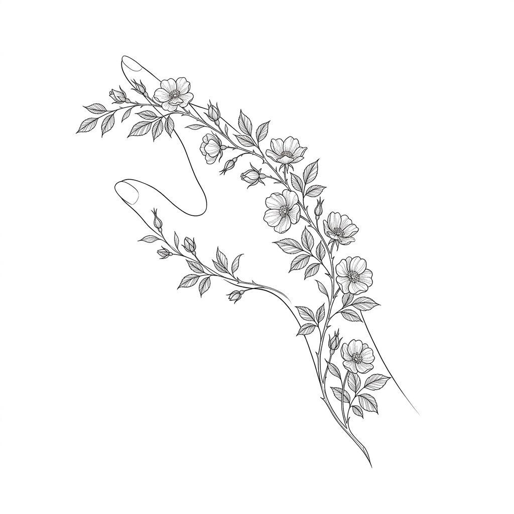 idée tatouage main femme branche fleurie