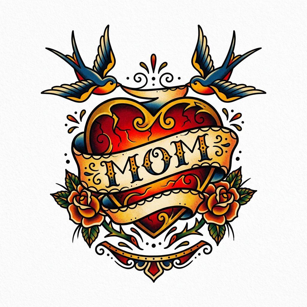 idée tatouage maman cœur old school 'mom'