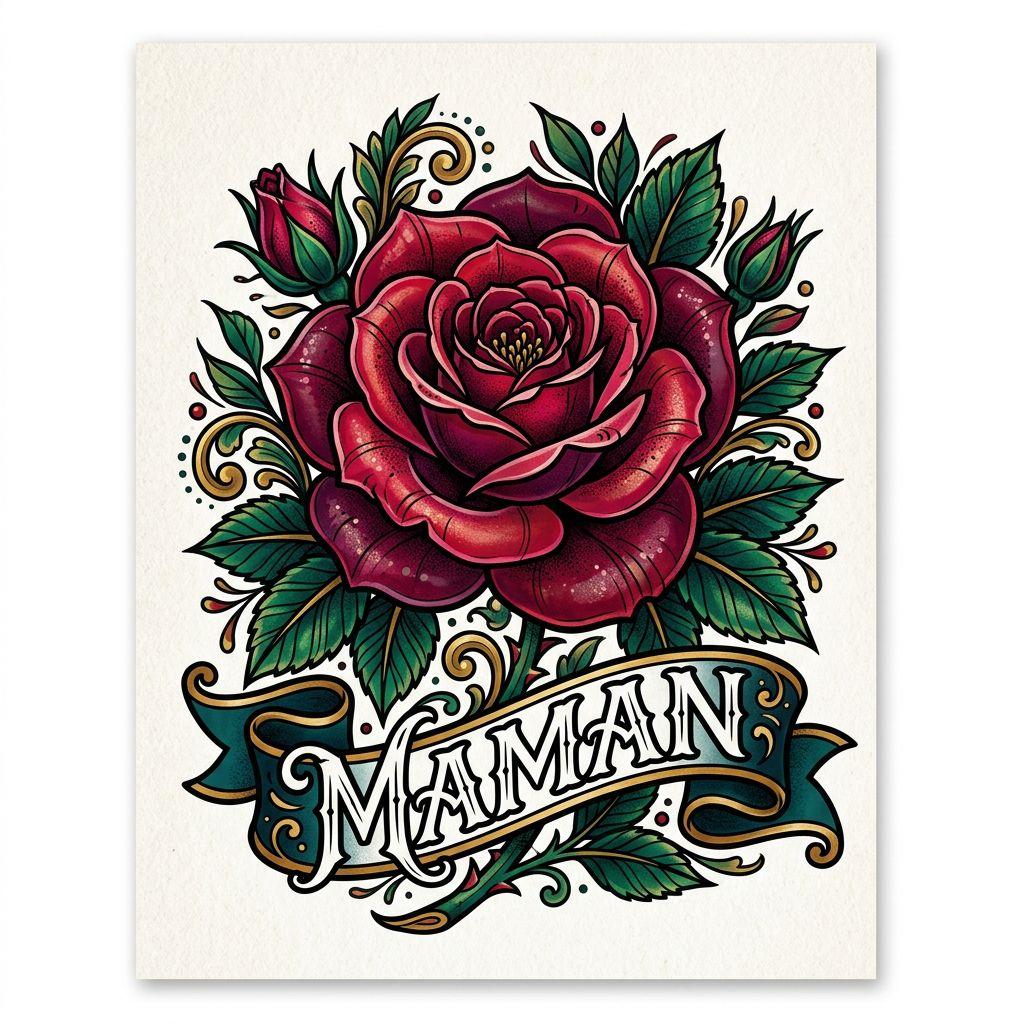 idée tatouage maman roses néo-traditionnelles maman