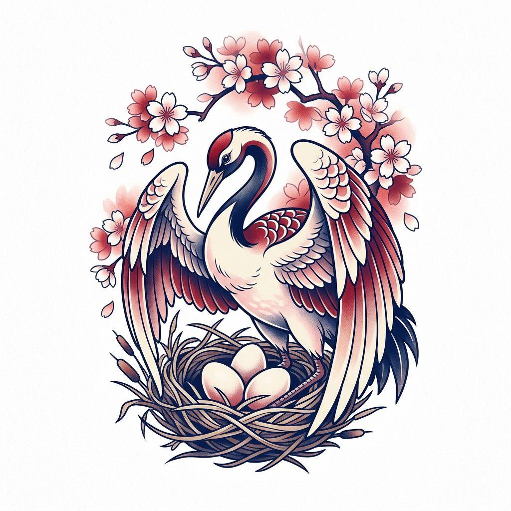 idée tatouage maman grue japonaise protectrice
