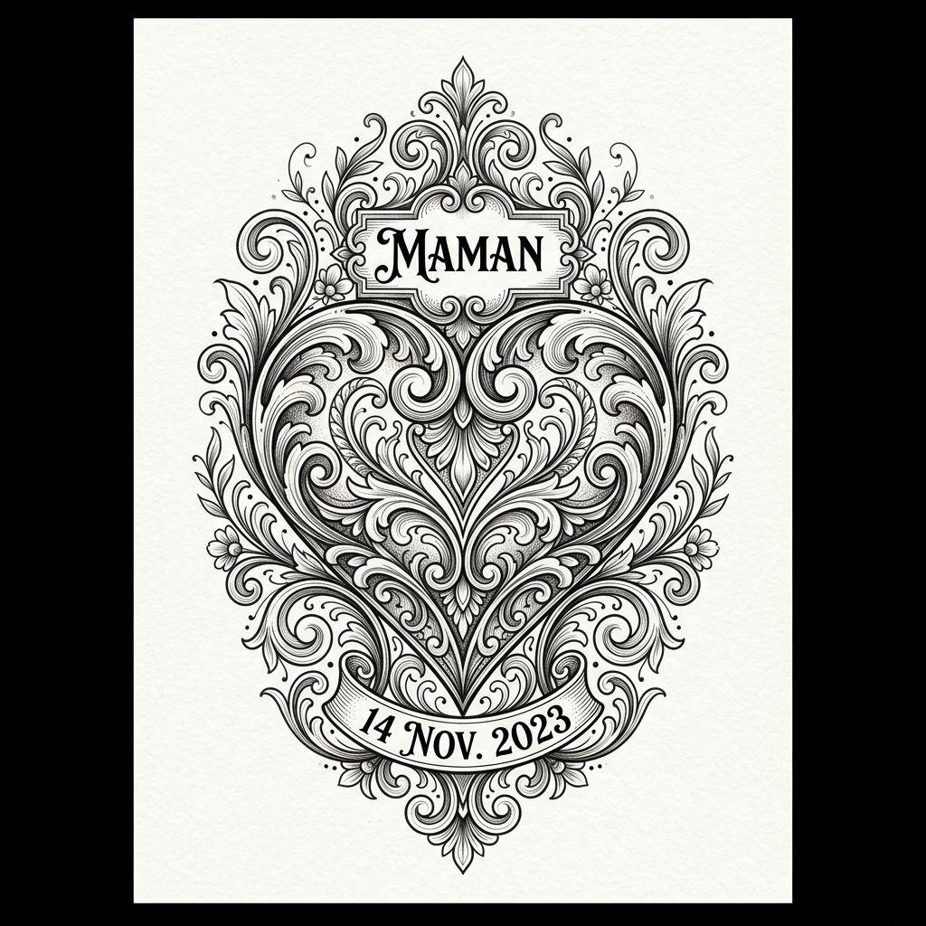 idée tatouage maman cœur ornemental 'maman'