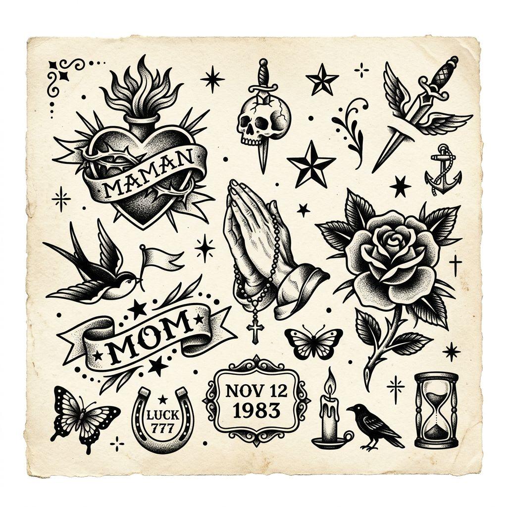 idée tatouage maman patchwork hommage flash