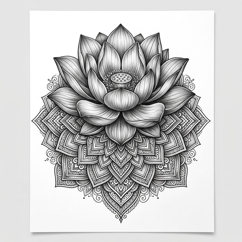 idée tatouage mandala mandala lotus réaliste