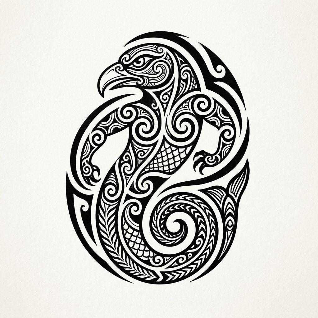 idée tatouage maori manaia gardien spirituel, design sur fond blanc