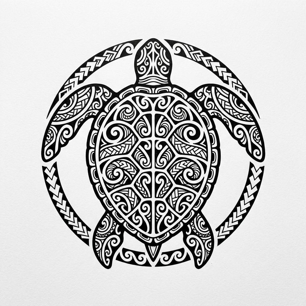 idée tatouage maori honu (tortue) maori, design sur fond blanc