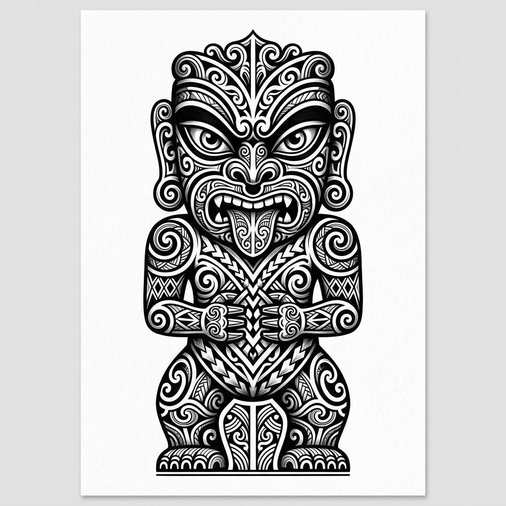 idée tatouage maori tiki maori protecteur, design sur fond blanc