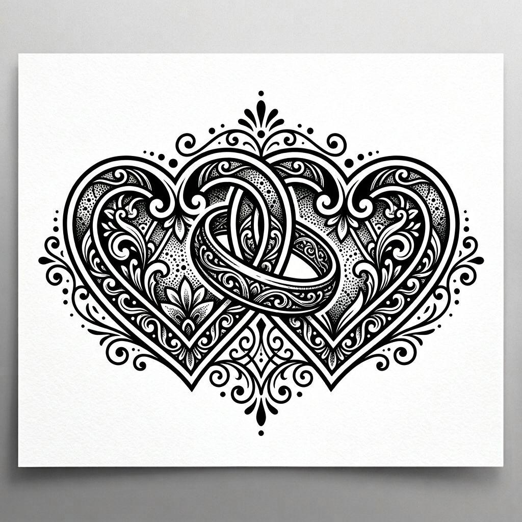 idée tatouage mariage coeur entrelace blackwork