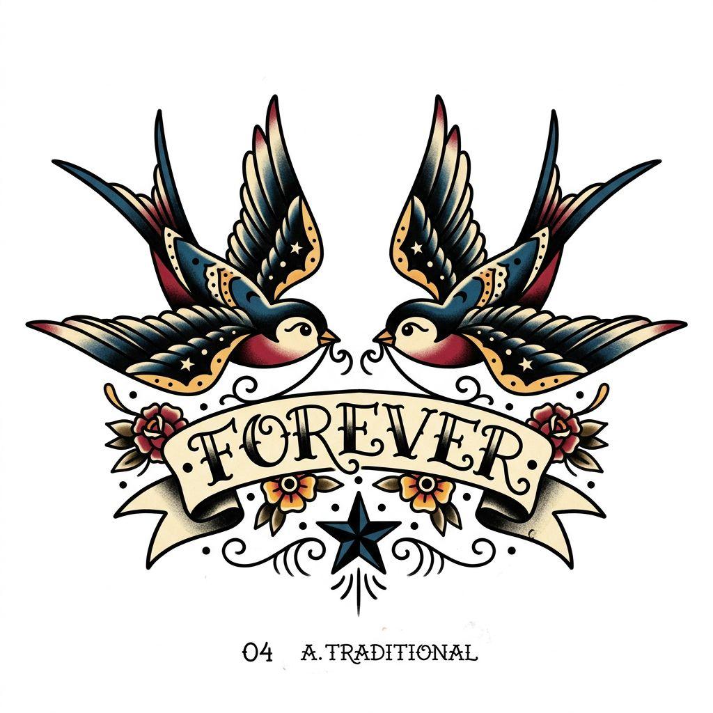idée tatouage mariage hirondelles old school nuptiales
