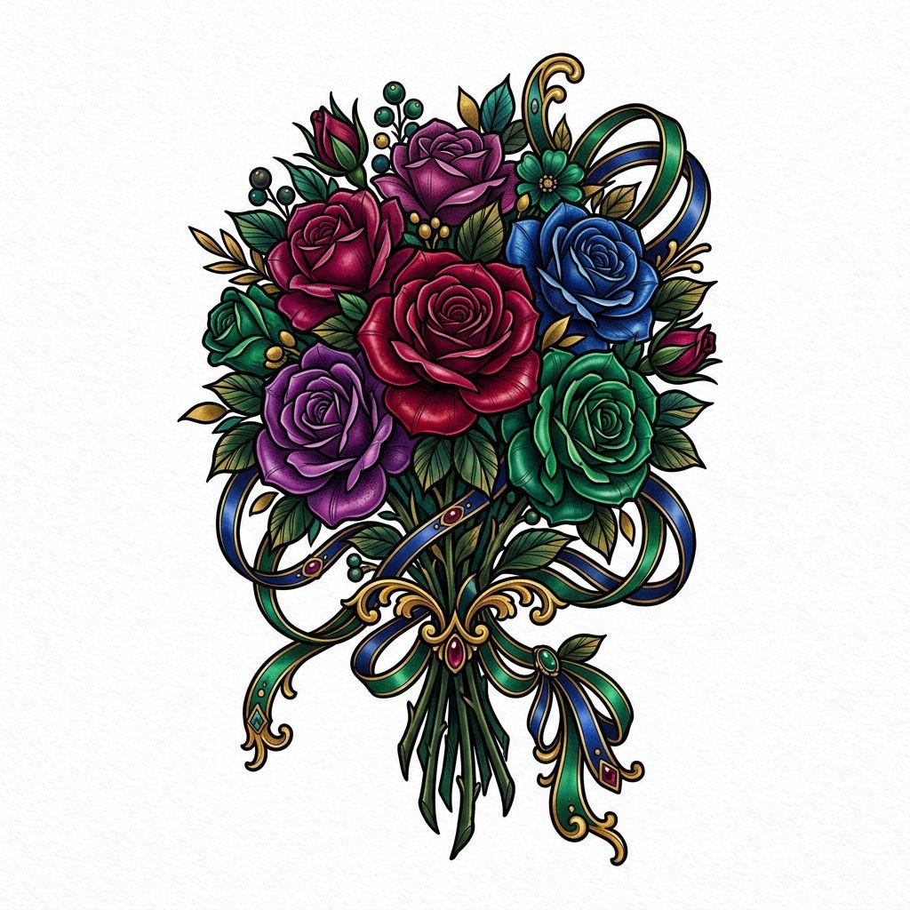 idée tatouage mariage roses nuptiales néo-traditionnelles