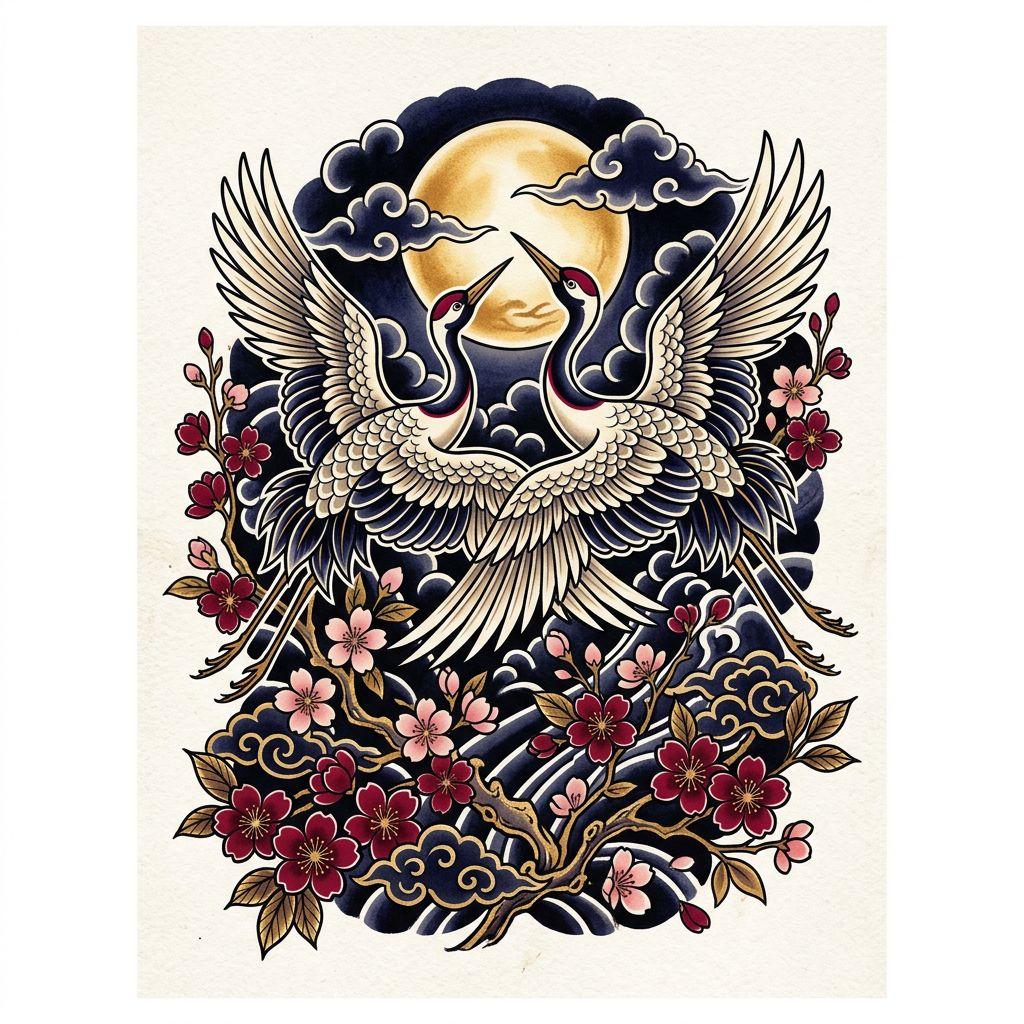idée tatouage mariage grues noces japonaises