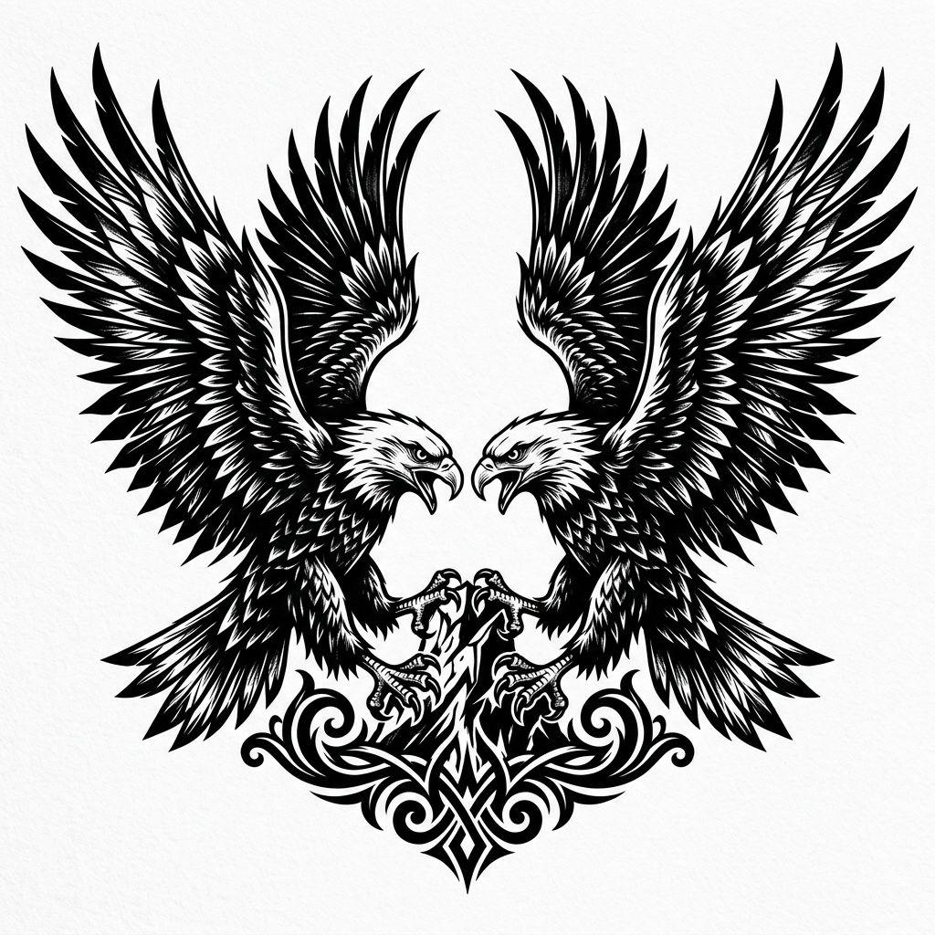 idée tatouage mariage aigles couples blackwork