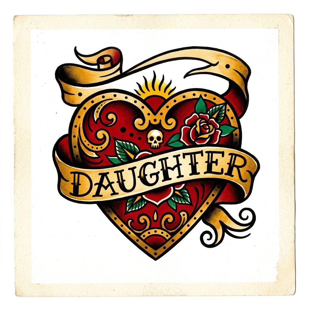 idée tatouage mère et fille cœur old school 'daughter'