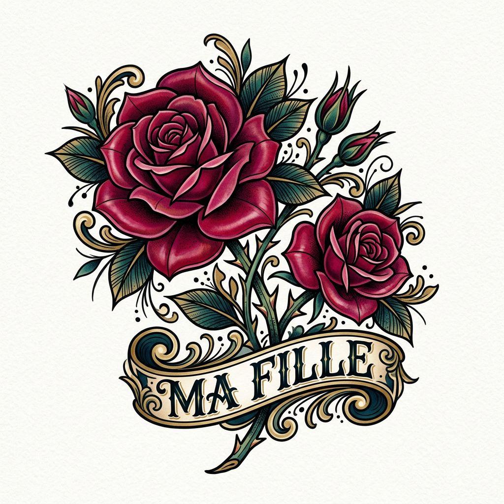 idée tatouage mère et fille roses néo-traditionnelles