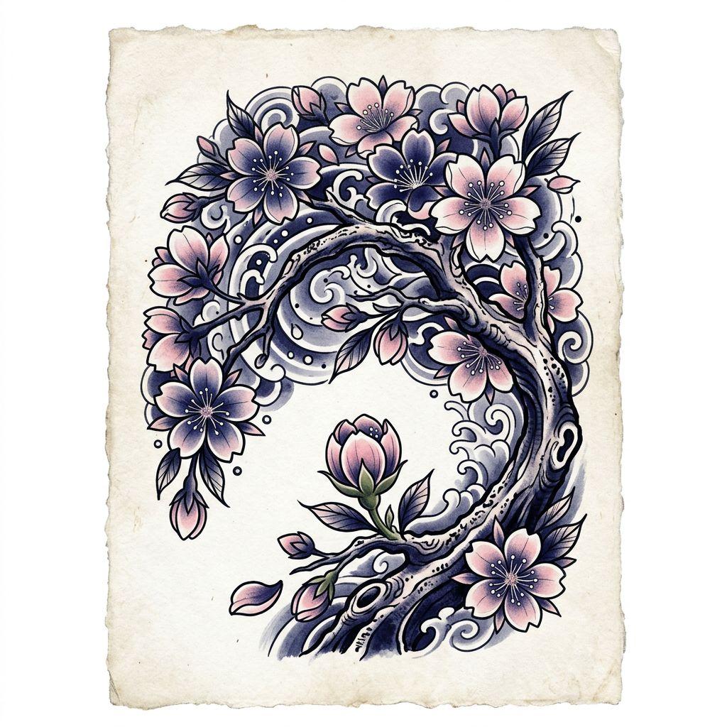 idée tatouage mère et fille fleurs de cerisier mère fille