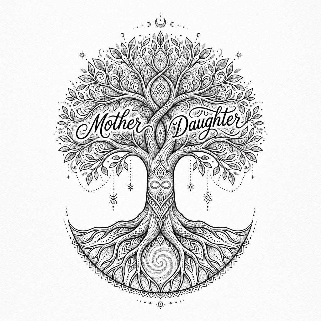 idée tatouage mère et fille arbre de vie spirituel