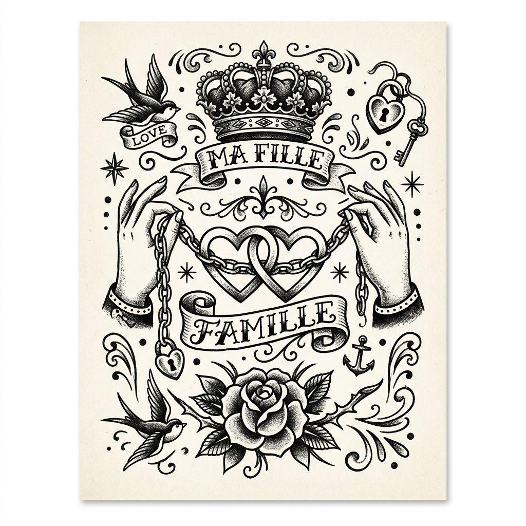 idée tatouage mère et fille patchwork famille flash