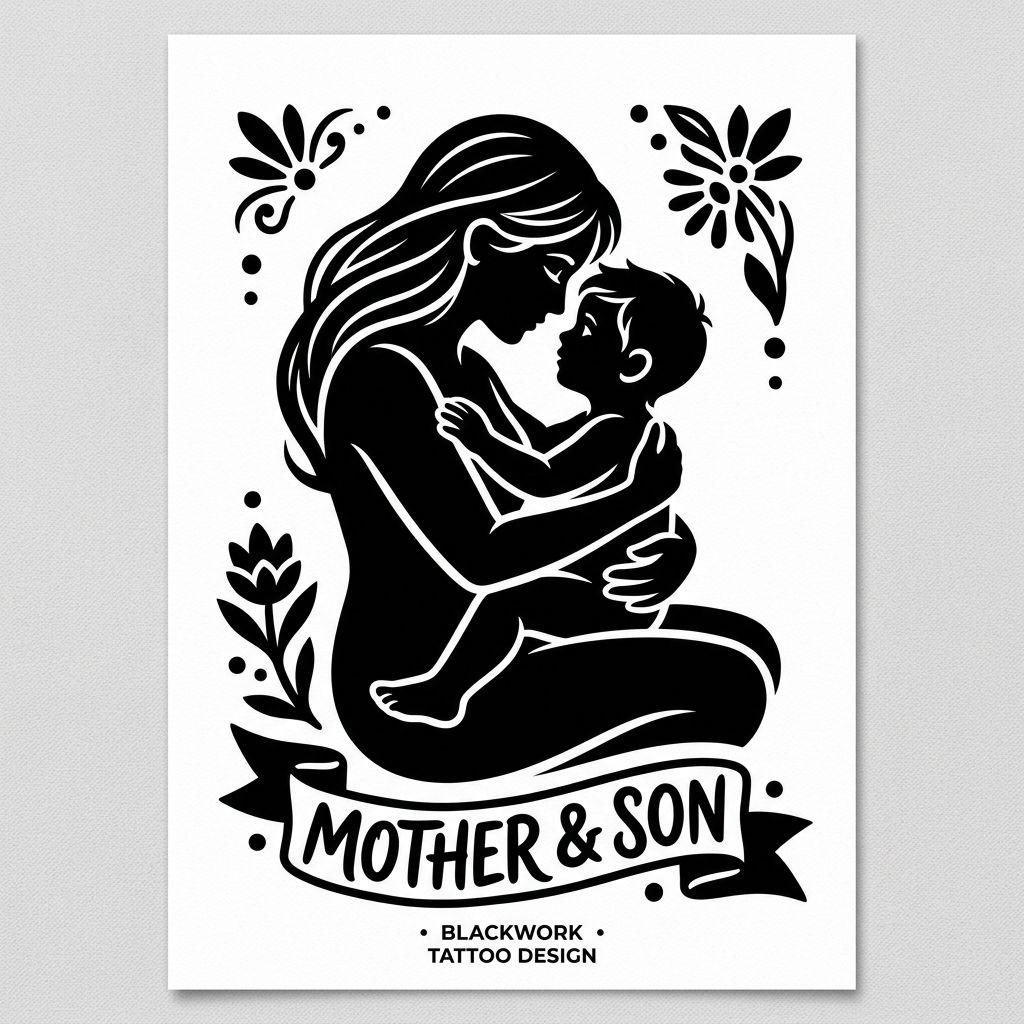 idée tatouage mère et fils mère enfant blackwork
