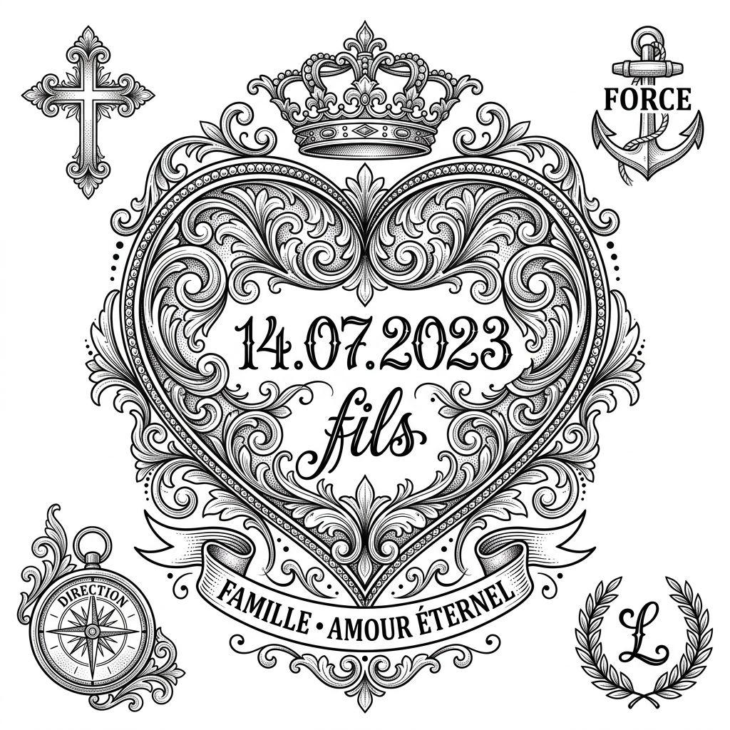 idée tatouage mère et fils cœur ornemental 'fils'