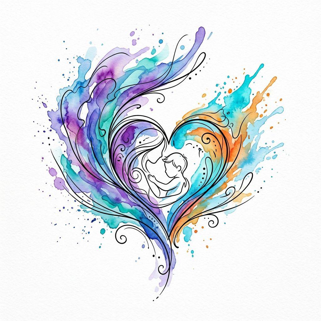idée tatouage mère et fils aquarelle mère enfant