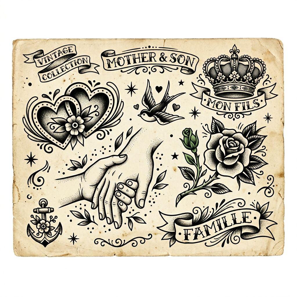 idée tatouage mère et fils patchwork famille flash