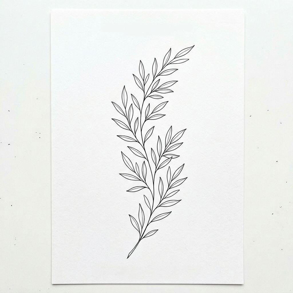idée tatouage mollet branche fine line