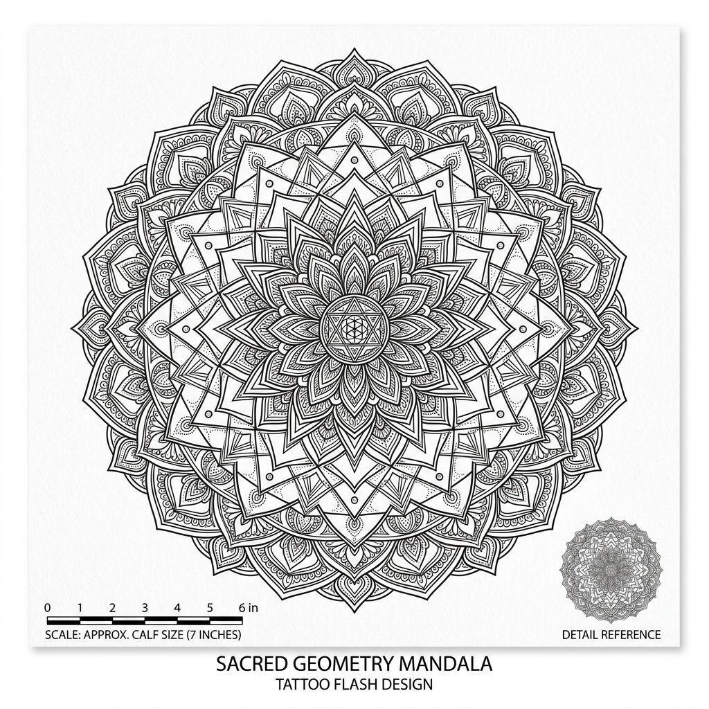 idée tatouage mollet mandala géométrique