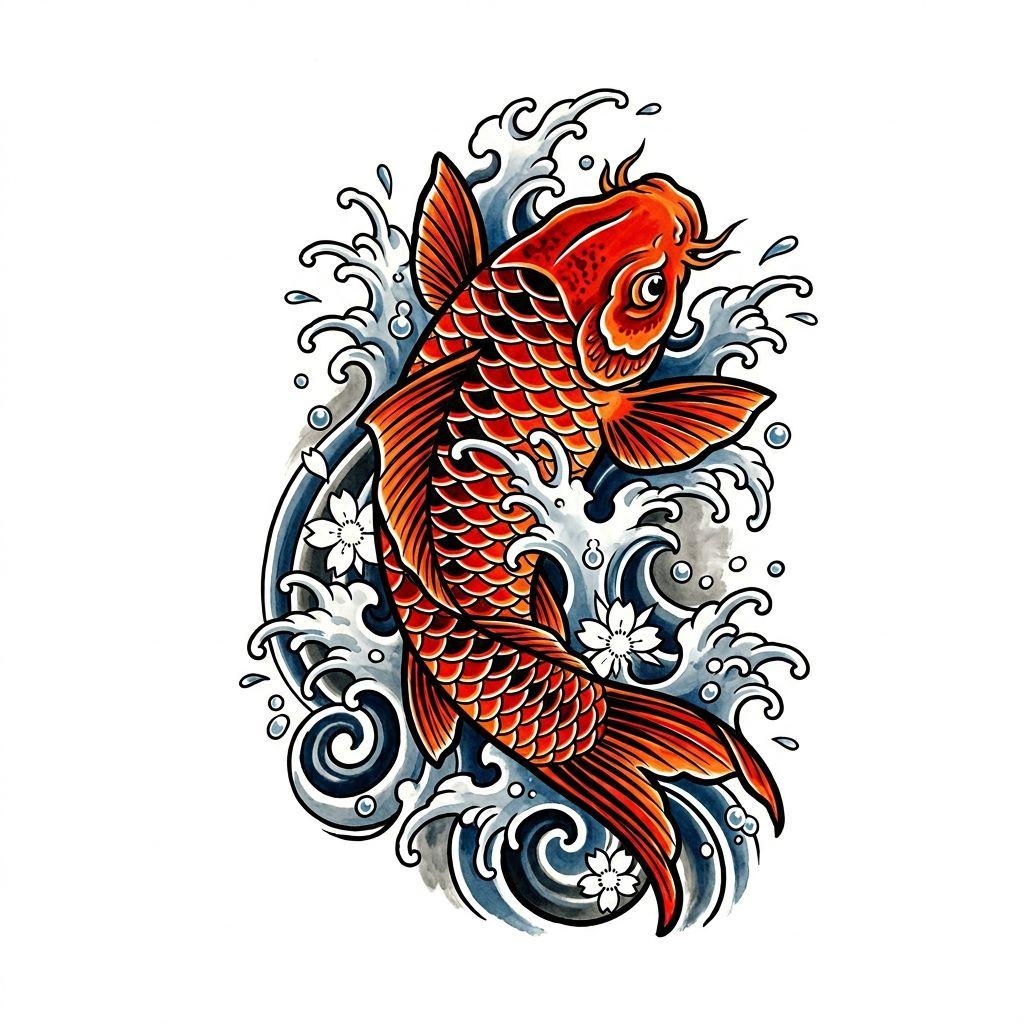 idée tatouage mollet carpe koï japonaise