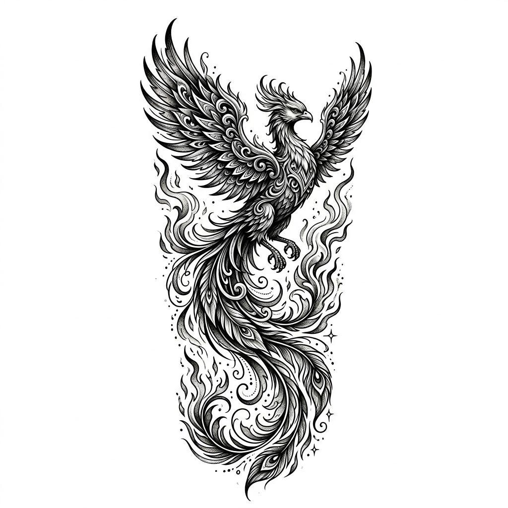 idée tatouage mollet phénix illustratif premium