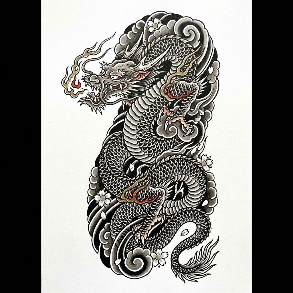 idée tatouage mollet homme dragon japonais