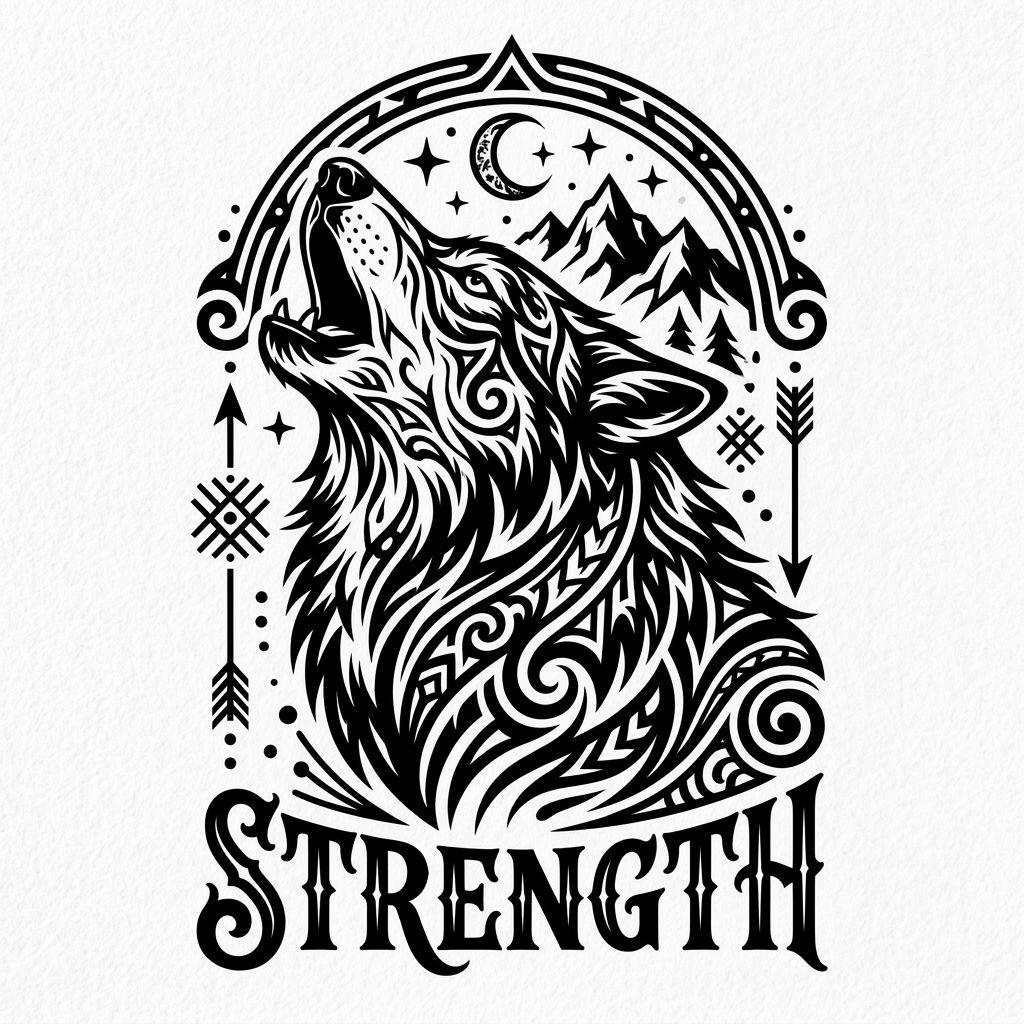idée tatouage mollet homme loup blackwork
