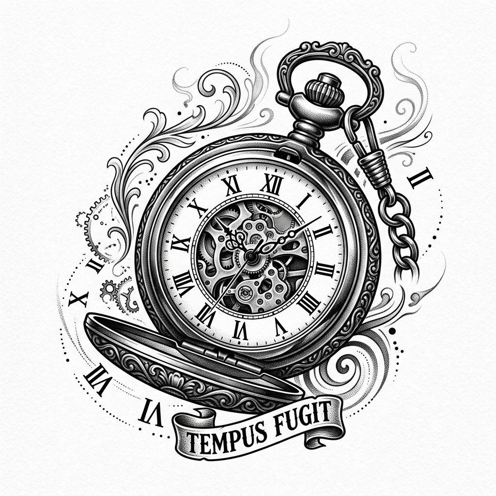 idée tatouage mollet homme horloge réaliste