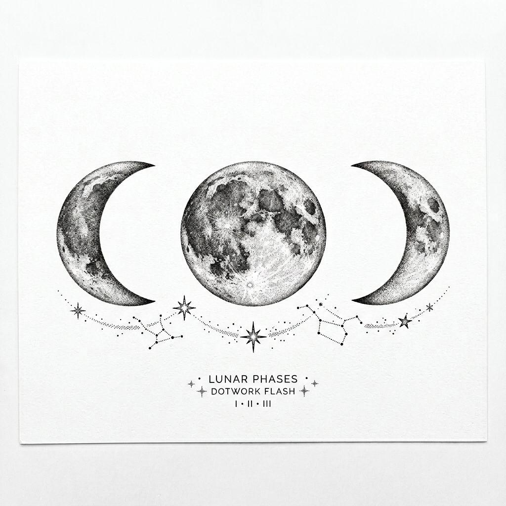 idée tatouage nuque phases de lune dotwork