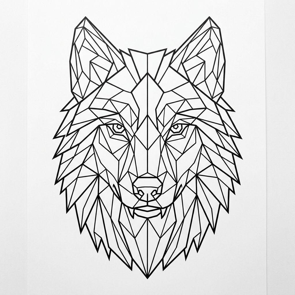 idée tatouage nuque tête de loup géométrique