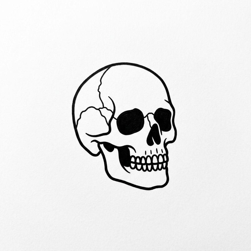idée tatouage nuque crâne minimaliste