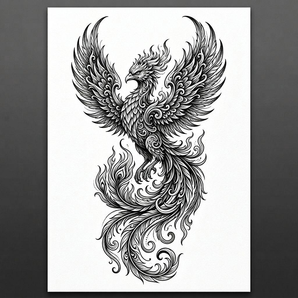 idée tatouage nuque phénix illustratif premium