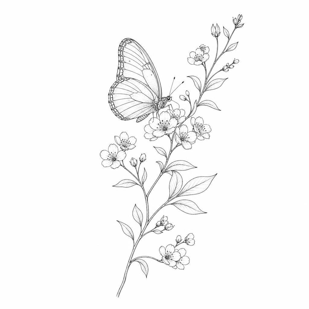 idée tatouage papillon papillon fine line botanique