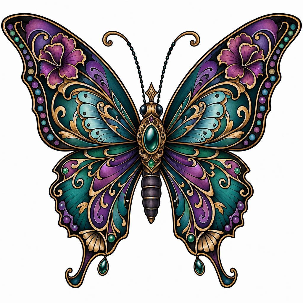 idée tatouage papillon papillon néo-traditionnel