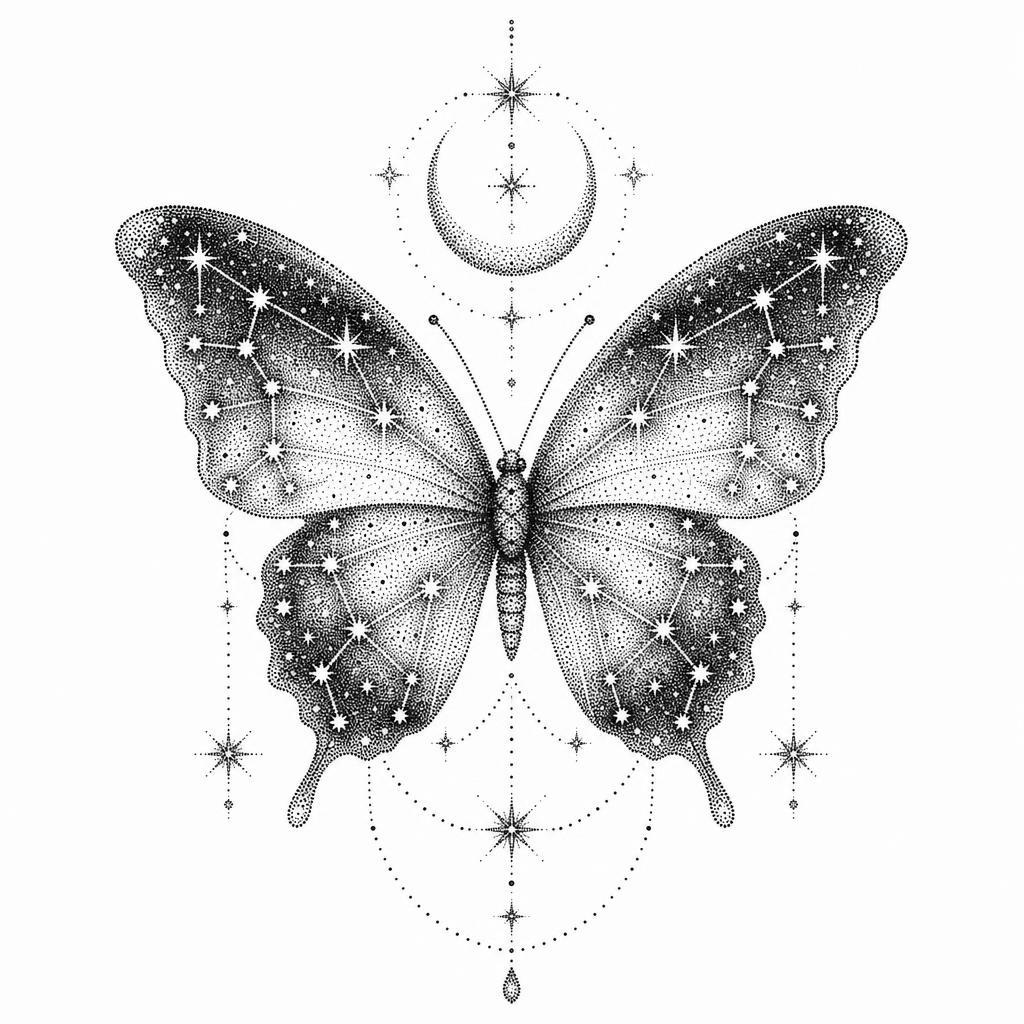 idée tatouage papillon papillon dotwork ailes étoilées