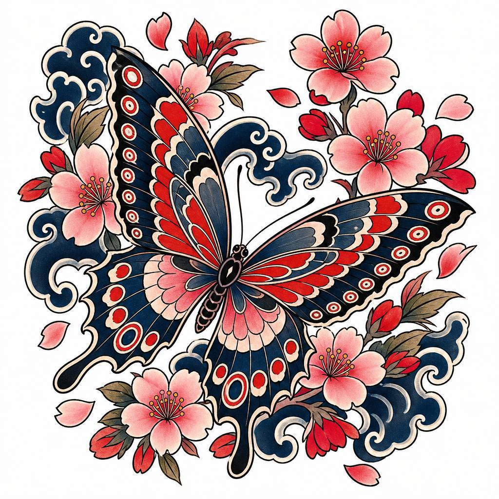 idée tatouage papillon papillon japonais cerisier