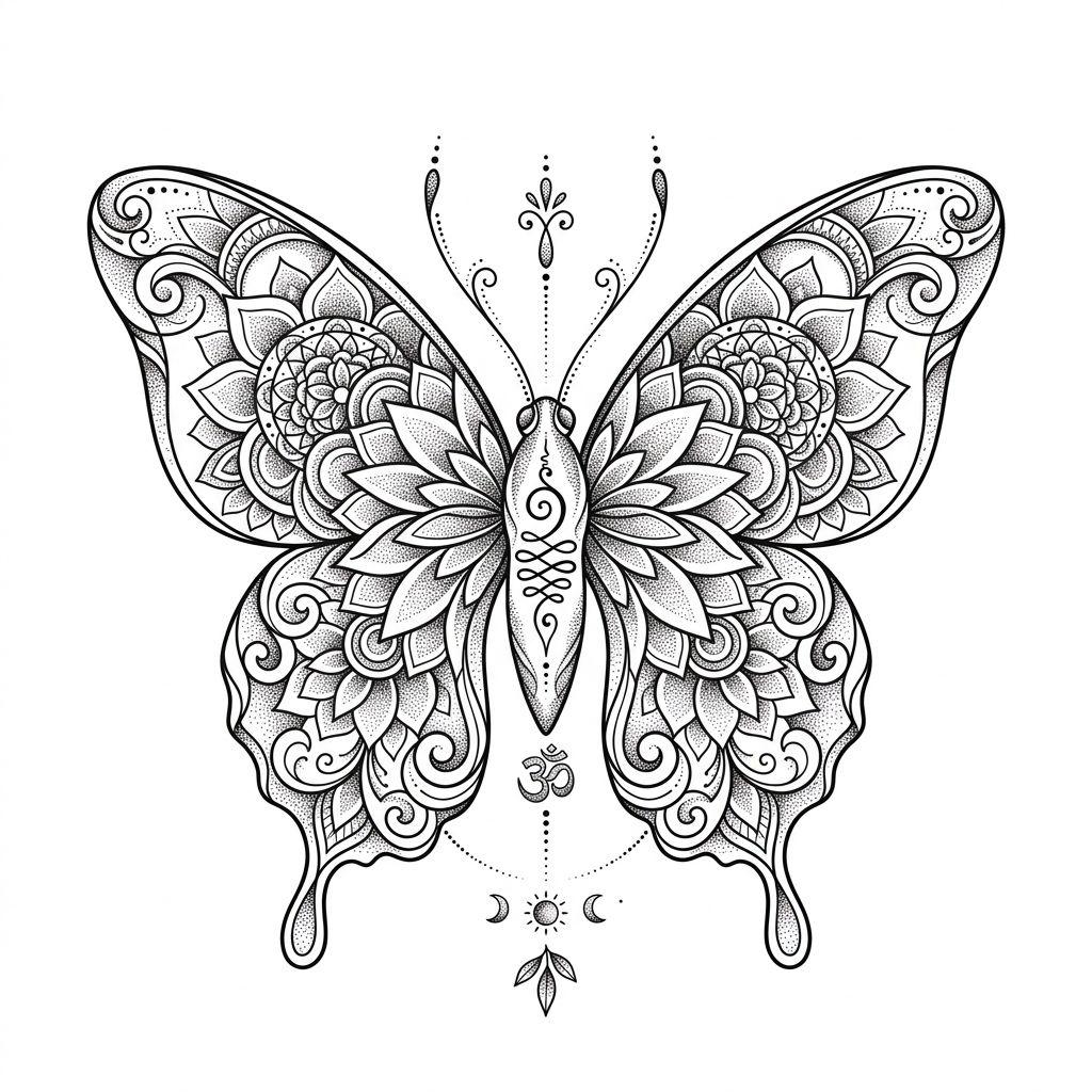 idée tatouage papillon papillon spirituel mandala