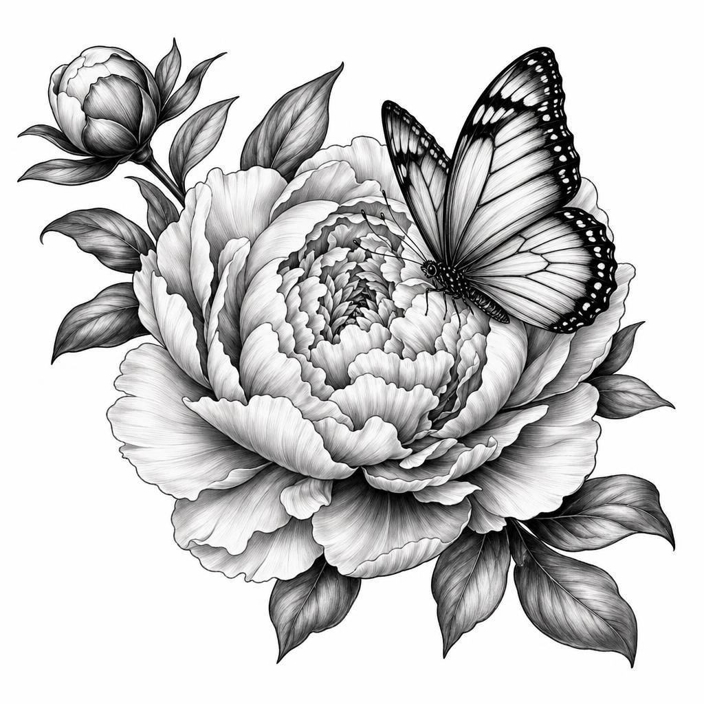 idée tatouage papillon papillon floral pivoine
